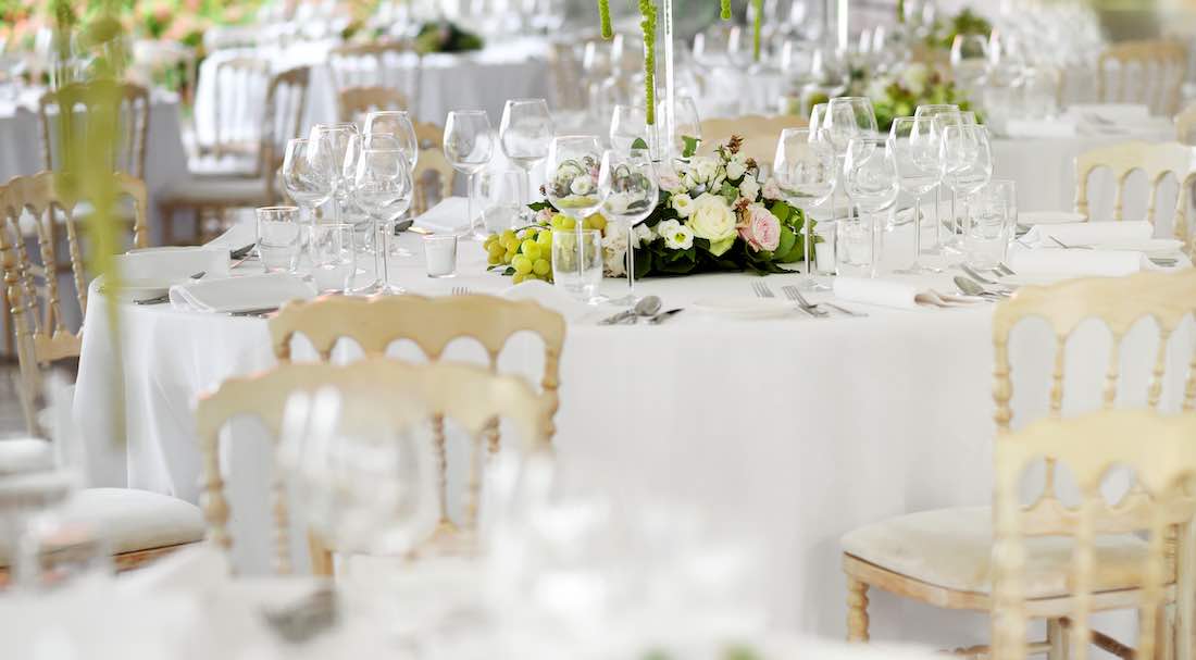 Formal table settings at a wedding venue